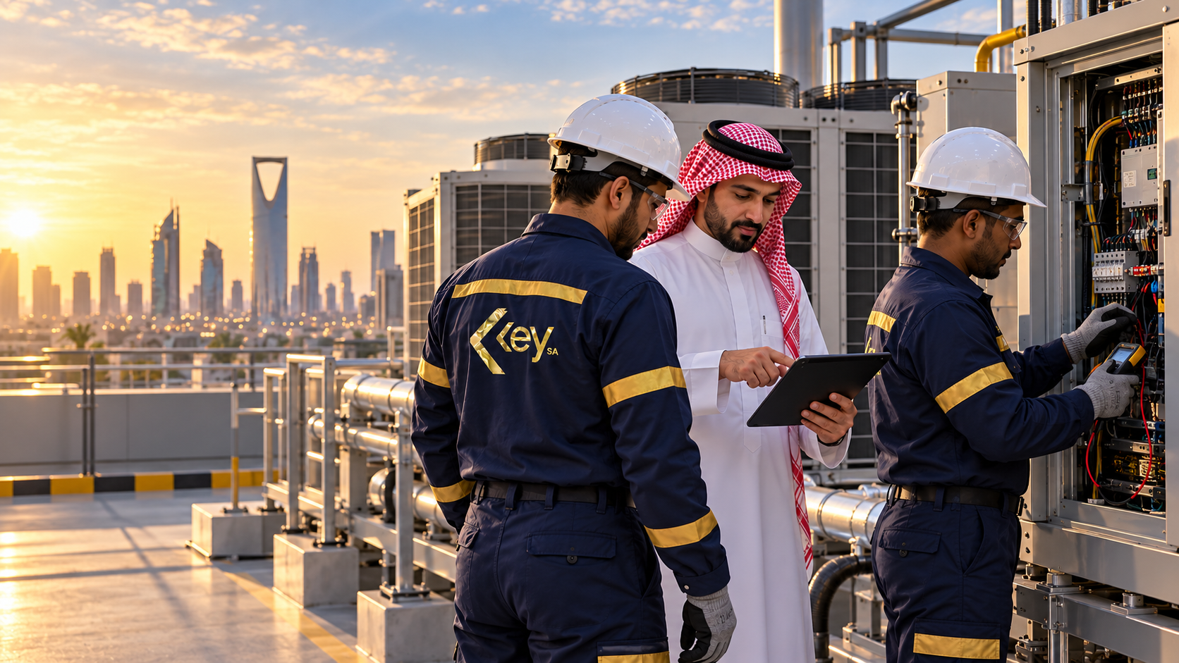 KEY FM technicians providing facilities maintenance services in Saudi Arabia