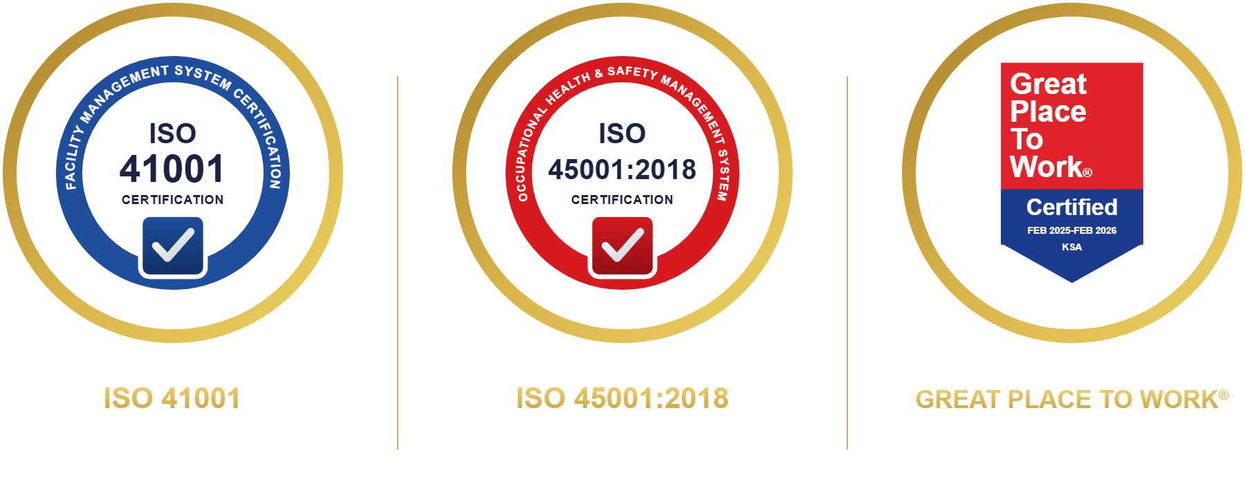 KEY FM Saudia ISO 9001, ISO 14001 and ISO 45001 certification badges